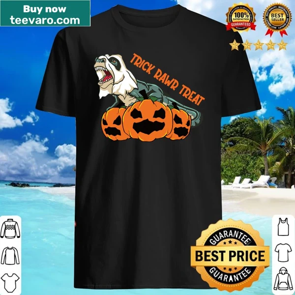 Cartoon dinosaur dressed as mummy with Halloween elements