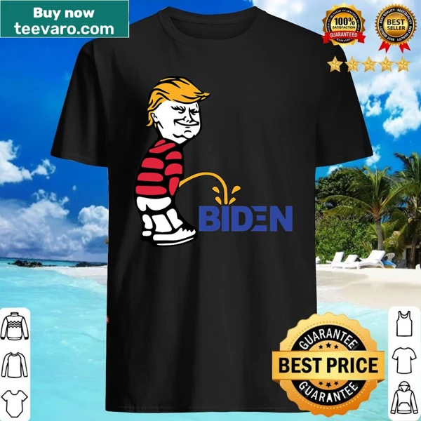 Political humor shirt featuring a bold graphic of Trump and Biden