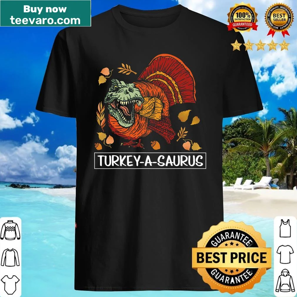 Cartoon T-rex in a turkey costume for Thanksgiving humor