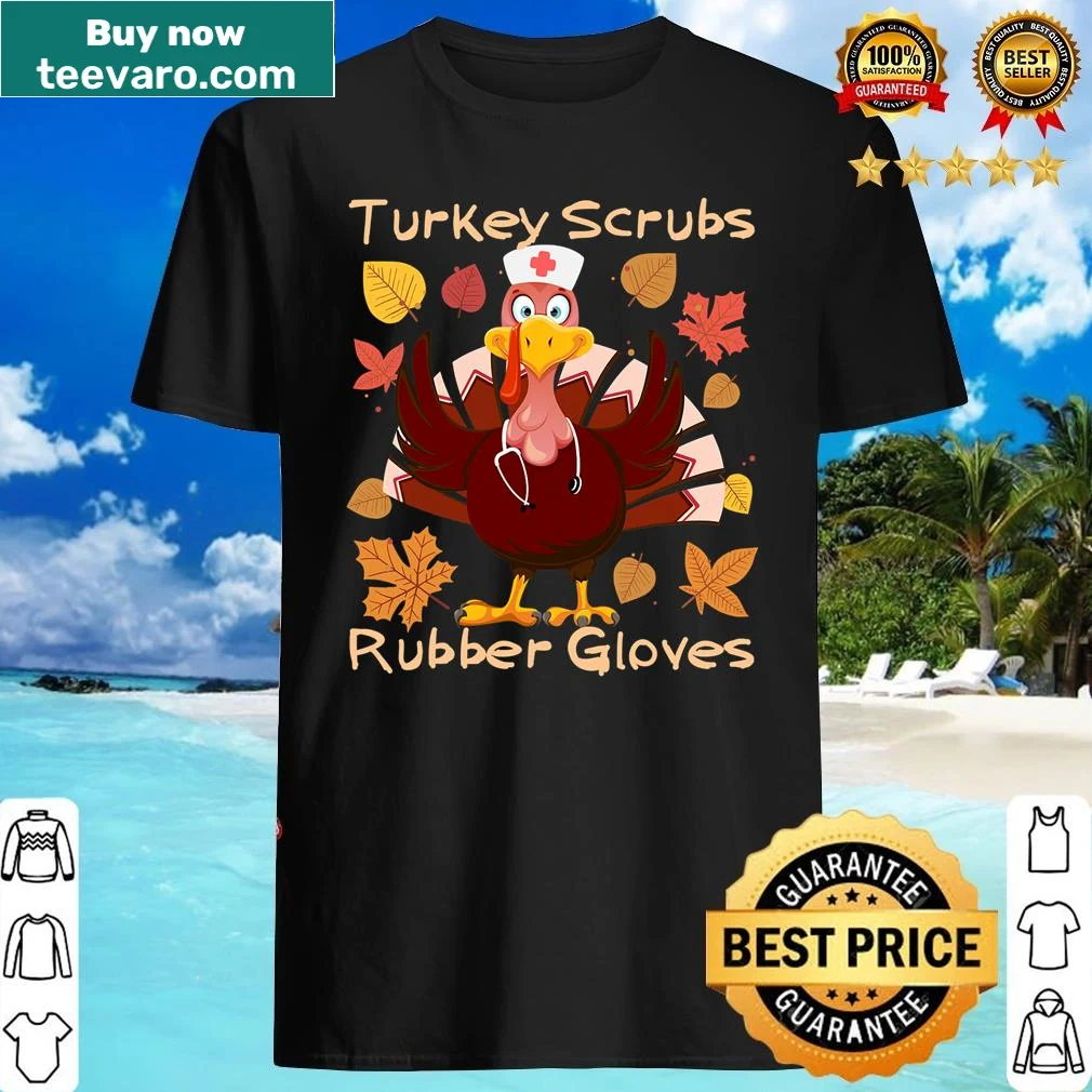 Illustrated turkey in scrubs and rubber gloves on a shirt — on a women's shirt