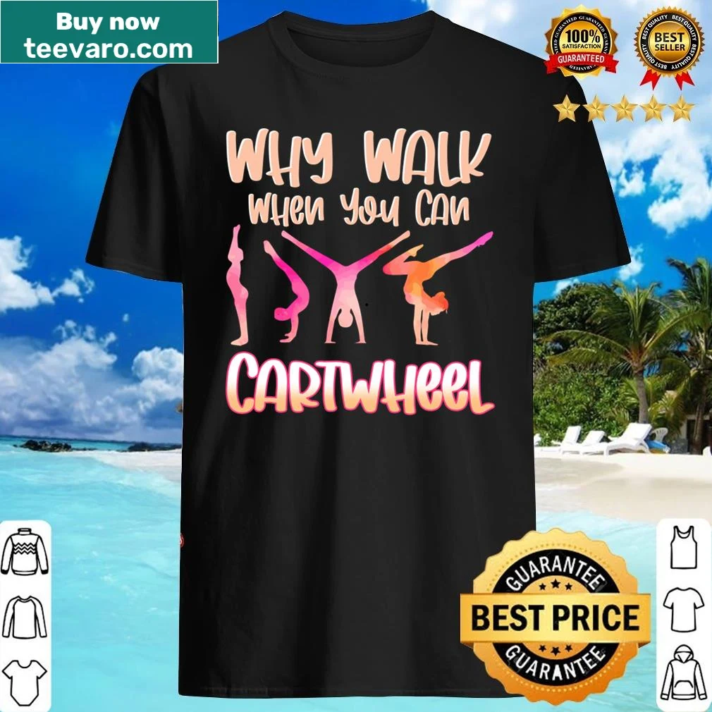 Gymnastics-themed shirt with cartwheel typography design