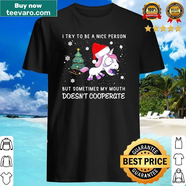 Funny unicorn graphic shirt with holiday text.