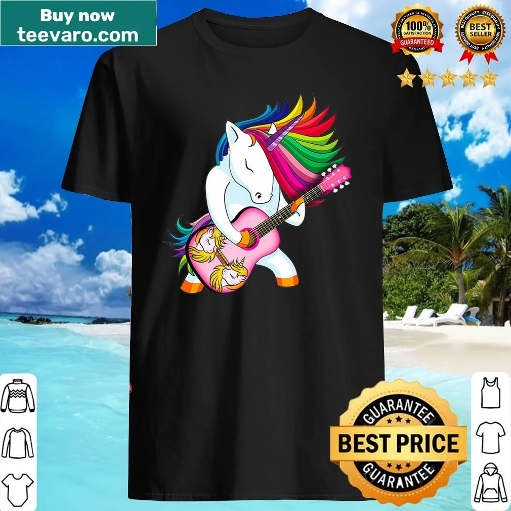 Cute unicorn playing an acoustic guitar shirt for kids