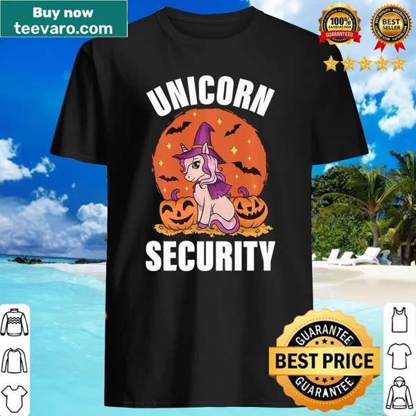 Halloween shirt featuring a unicorn security graphic for family