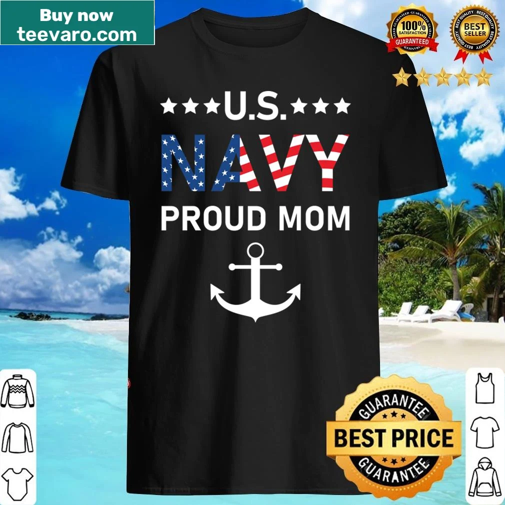 Proud Mom shirt featuring American flag and Navy theme design.