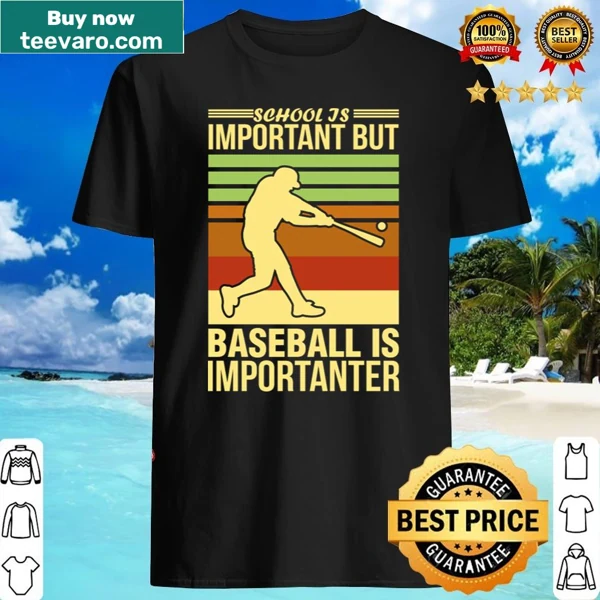 Vintage shirt that humorously prioritizes baseball over school, bold text design