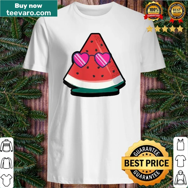Summer-themed shirt with watermelon and sunglasses illustration