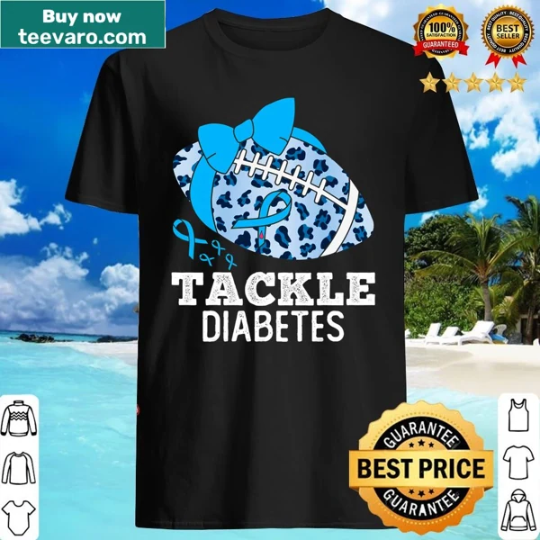 Football-themed shirt with a blue ribbon and 'Tackle Diabetes' text