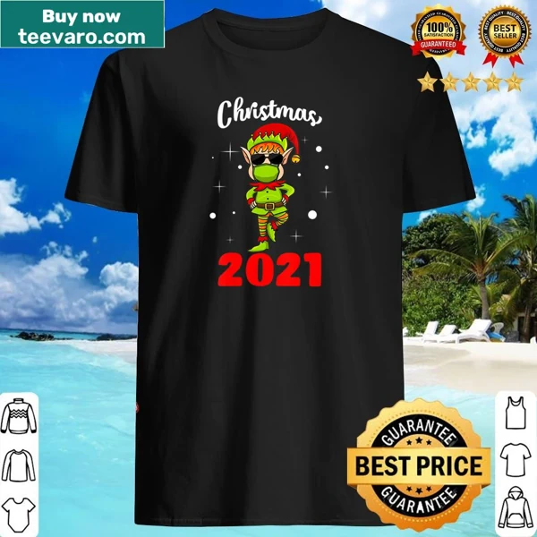 Cute women's v-neck shirt with elf wearing a mask for family