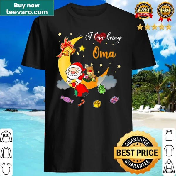 Cute Christmas tank top featuring Santa, reindeer, and 'I Love Being Oma' text
