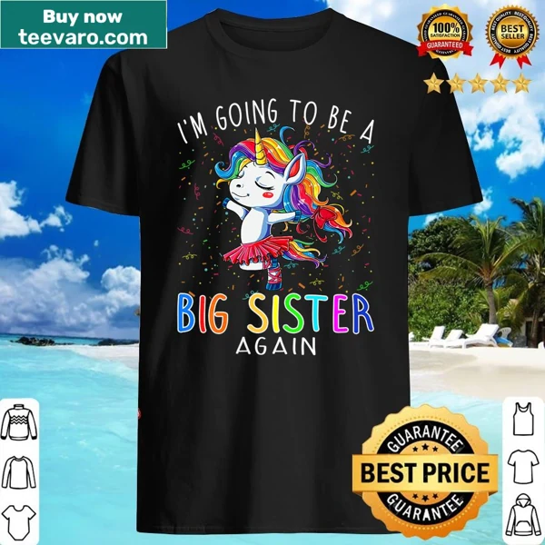 V-neck shirt celebrating becoming a big sister with a unicorn