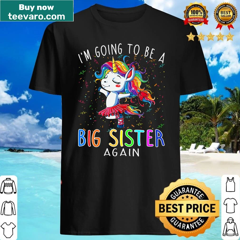 V-neck shirt celebrating becoming a big sister with a unicorn