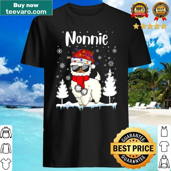 Funny Christmas shirt with a llama in a Santa hat for moms
