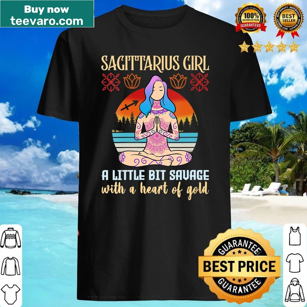 Vintage Sagittarius girl V-neck shirt with retro zodiac design.