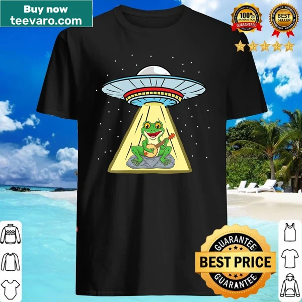 UFO abduction frog musician t-shirt with banjo design