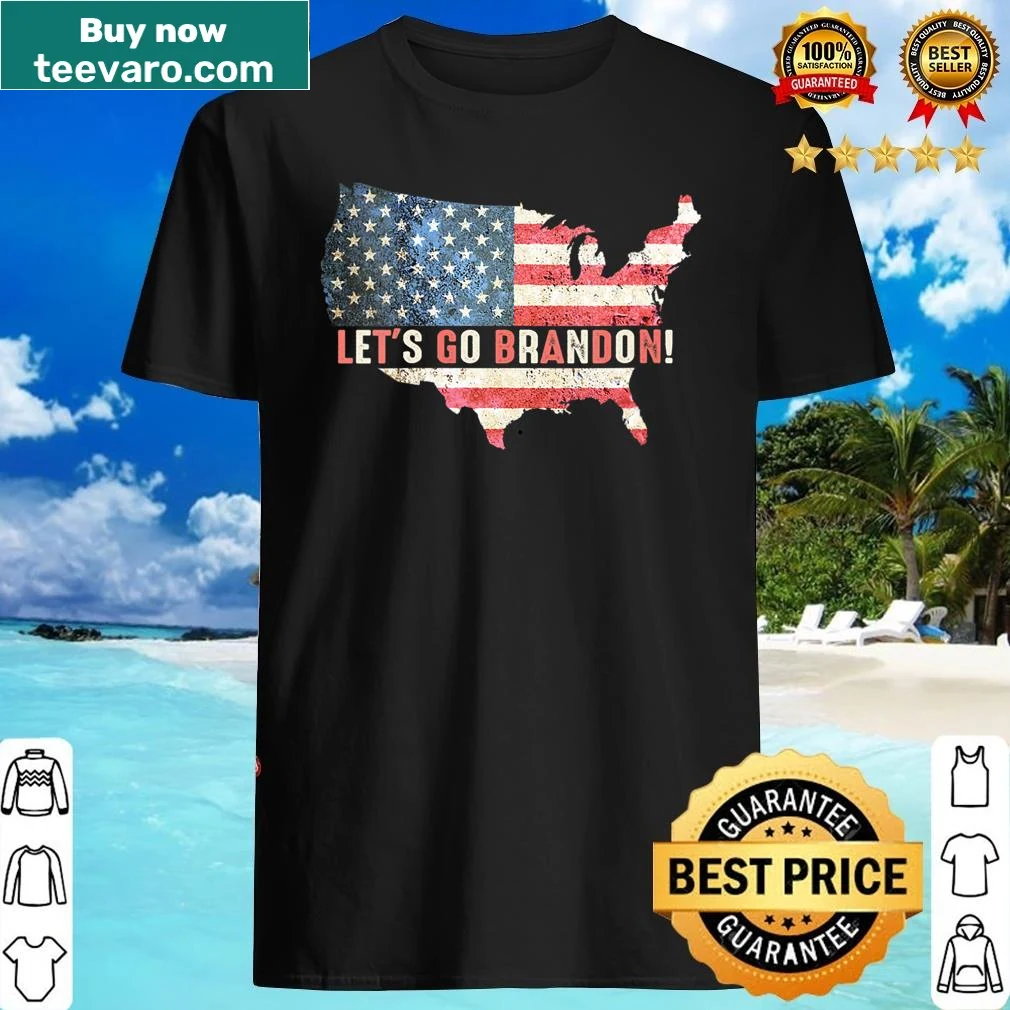Vintage V-neck shirt with 'Let's Go Brandon' and U.S. flag design