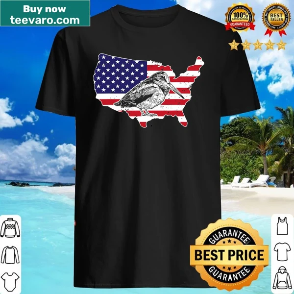 Woodcock bird with USA flag and map illustration on hunter shirt