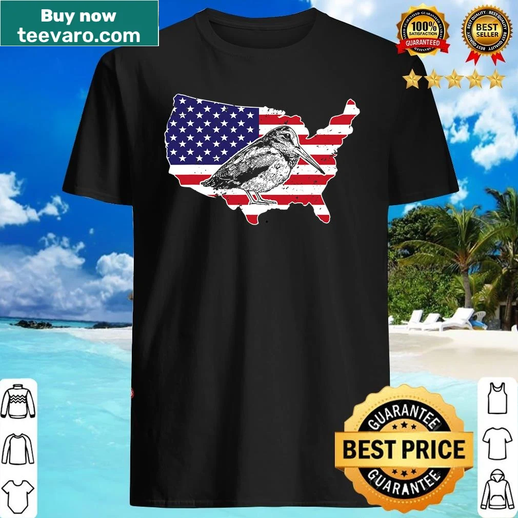 Woodcock bird with USA flag and map illustration on hunter shirt