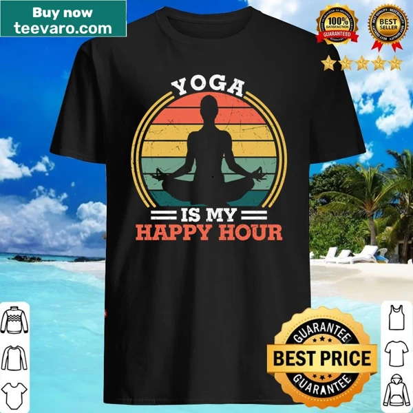 Uplifting shirt emphasizing yoga as a happy hour