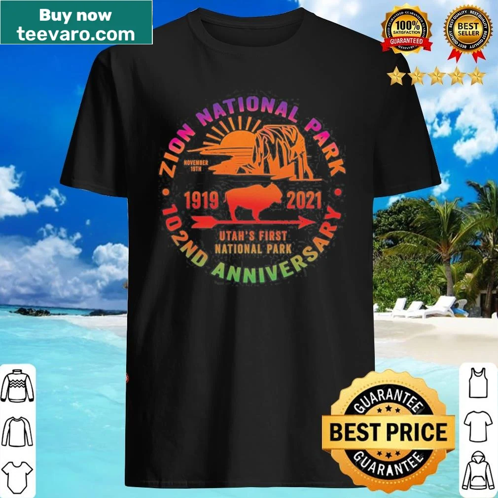 Illustrated souvenir shirt celebrating 102 years of Zion National Park