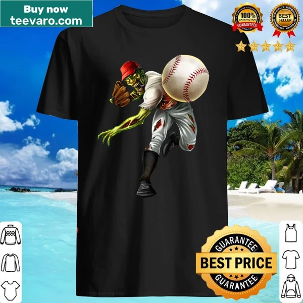 Zombie softball pitcher graphic on a Halloween long sleeve shirt