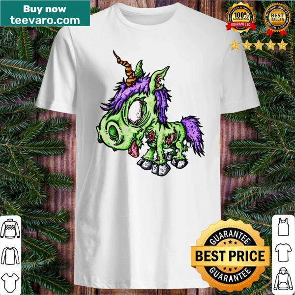 Adorable graphic of a zombie unicorn on a classic shirt