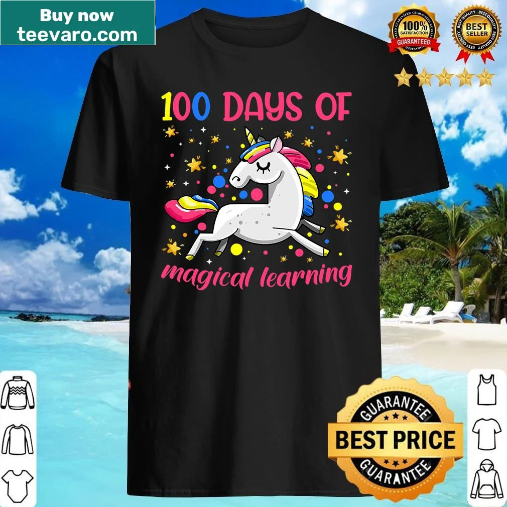 Cute unicorn shirt celebrating 100 days of learning for teachers and students