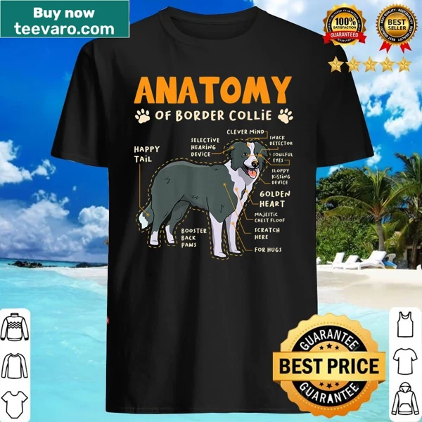 Anatomy illustration of a Border Collie on a t-shirt