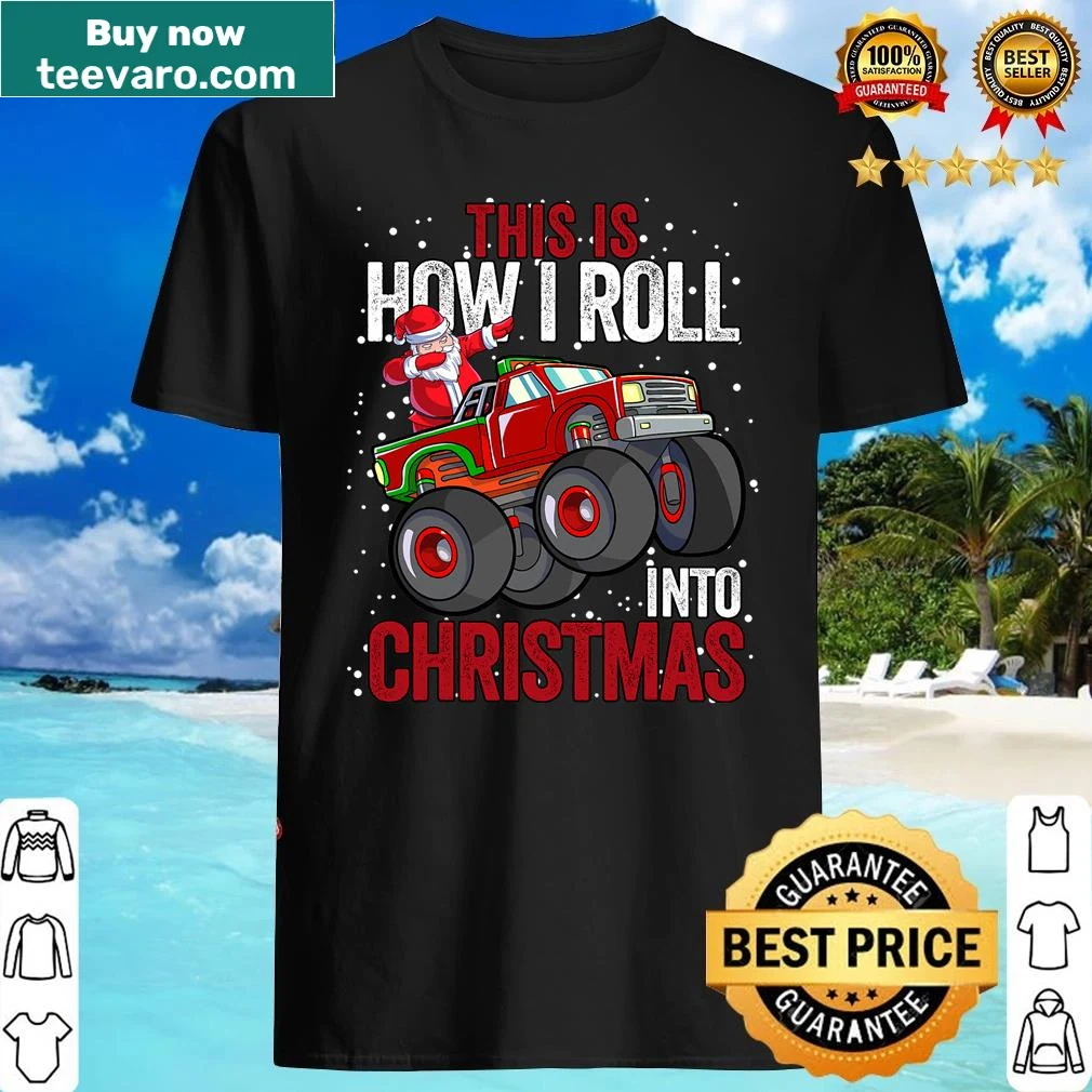 Fun shirt with a dabbing Santa Claus in a monster truck for Christmas
