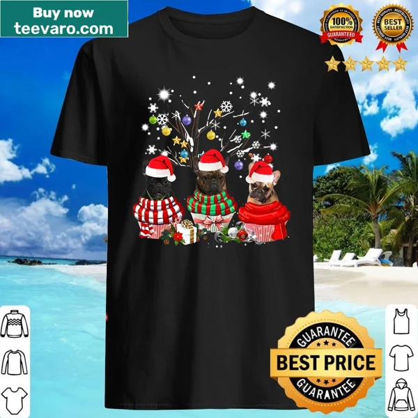 Festive French Bulldog illustrations for Christmas on a shirt