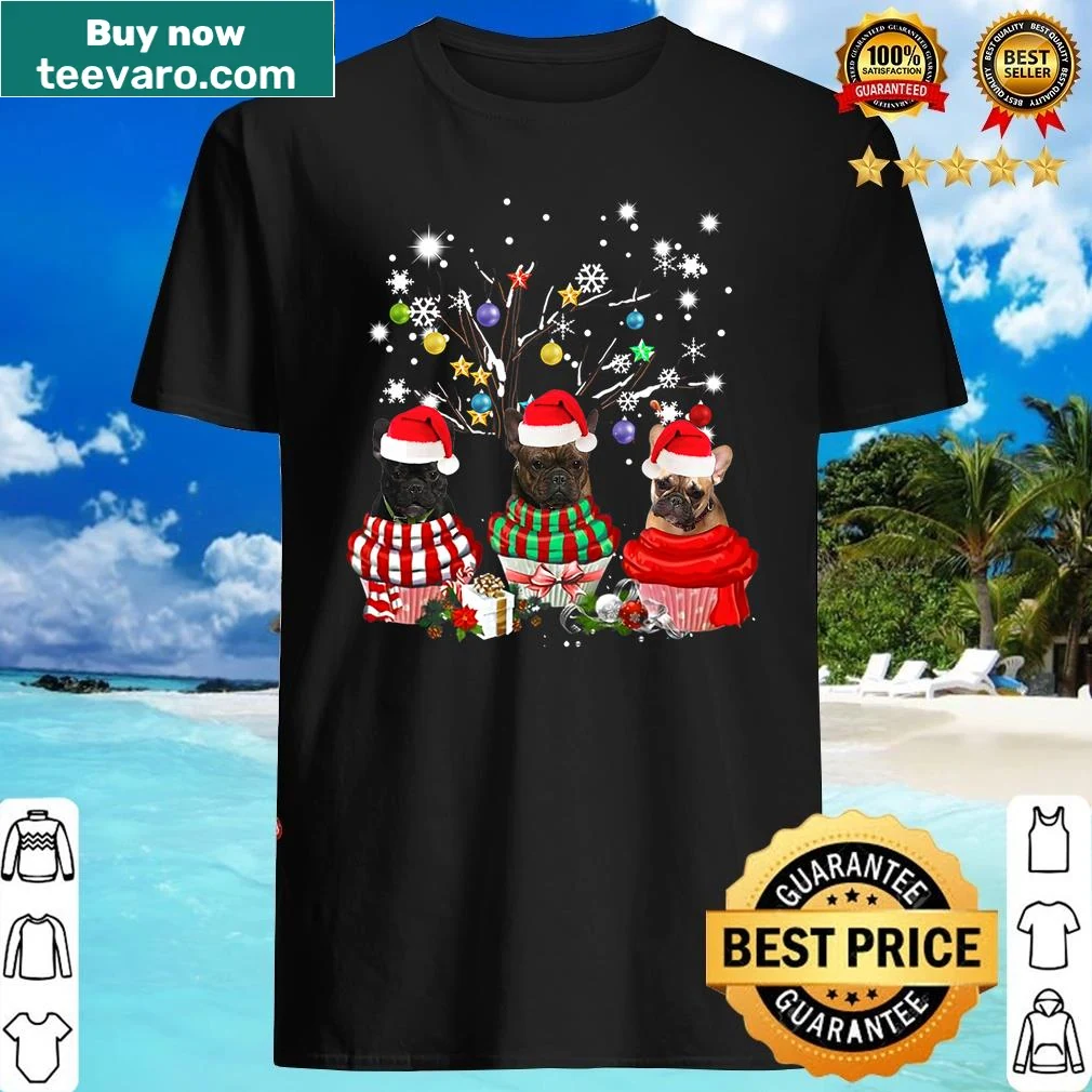 Festive French Bulldog illustrations for Christmas on a shirt
