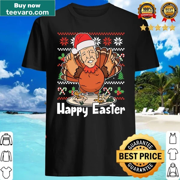 Humorous mash-up shirt with Santa, turkey, and Biden for Christmas and Easter