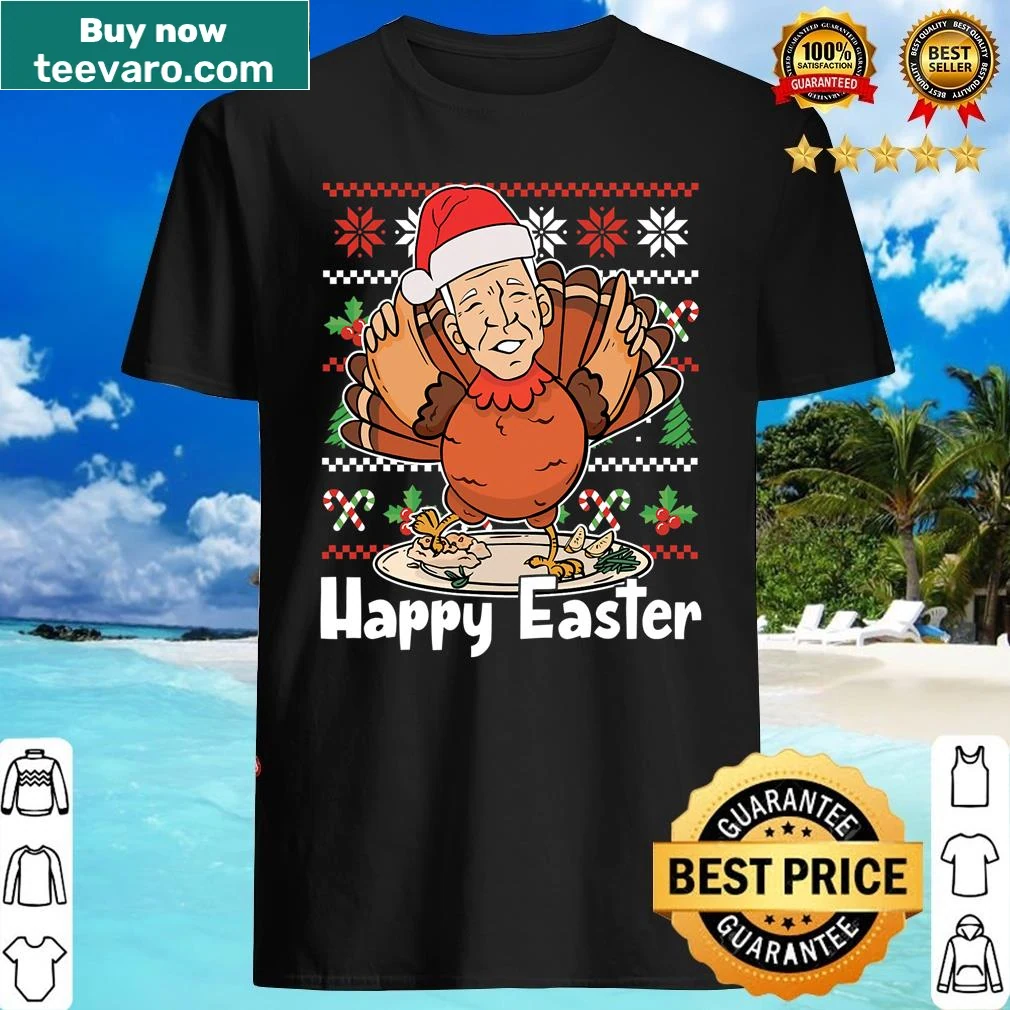 Humorous mash-up shirt with Santa, turkey, and Biden for Christmas and Easter