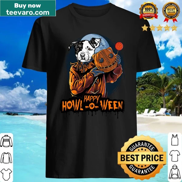 Halloween shirt with 'Happy Howl-o-ween' and pit bull design