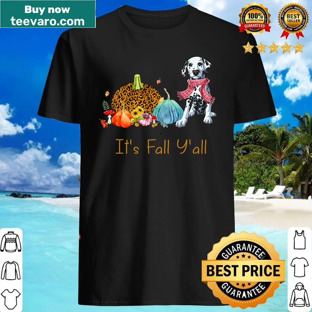 Cute fall shirt with Dalmatian dog, pumpkins, and autumn decor