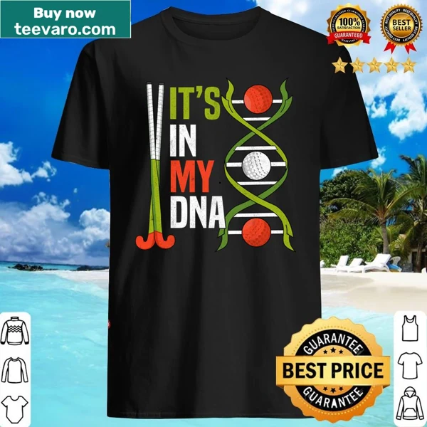 Sports shirt with slogan about field hockey in DNA