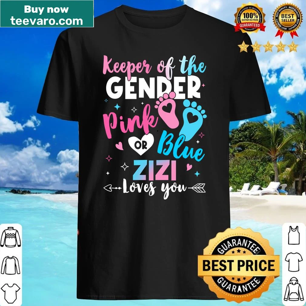 Long sleeve shirt for gender reveal with 'Keeper Of The Gender' text.