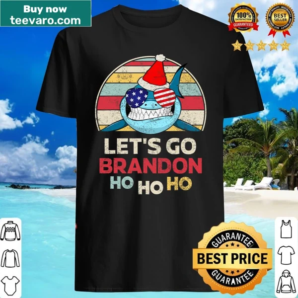 Santa shark shirt with 'Let's Go Brandon' and festive graphics