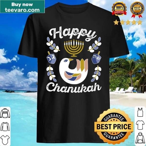 Matching family Chanukah shirt with dreidel and menorah design