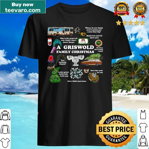 Christmas collage shirt featuring festive holiday icons