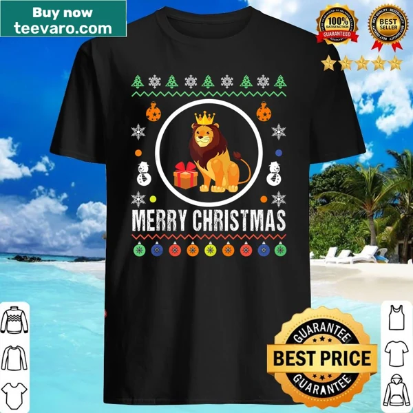 Vintage-style tank top featuring a merry lion in an ugly Christmas sweater