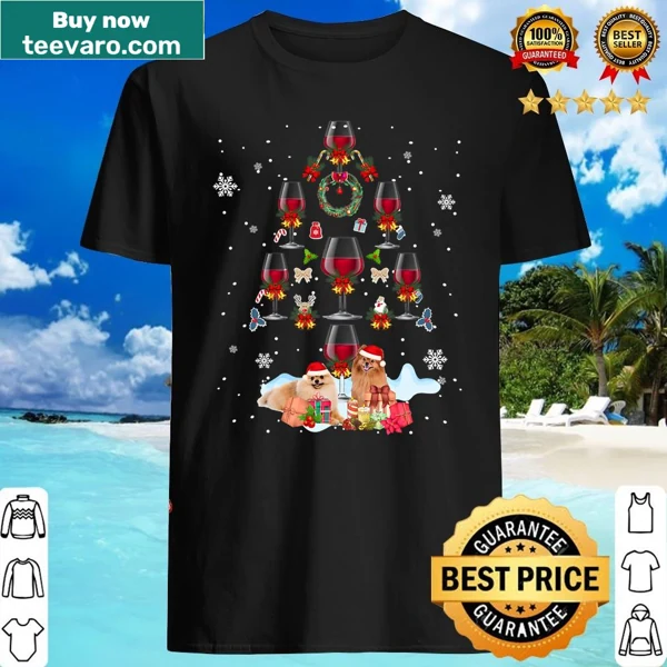 Funny Christmas shirt featuring a Pomeranian and a Christmas tree design