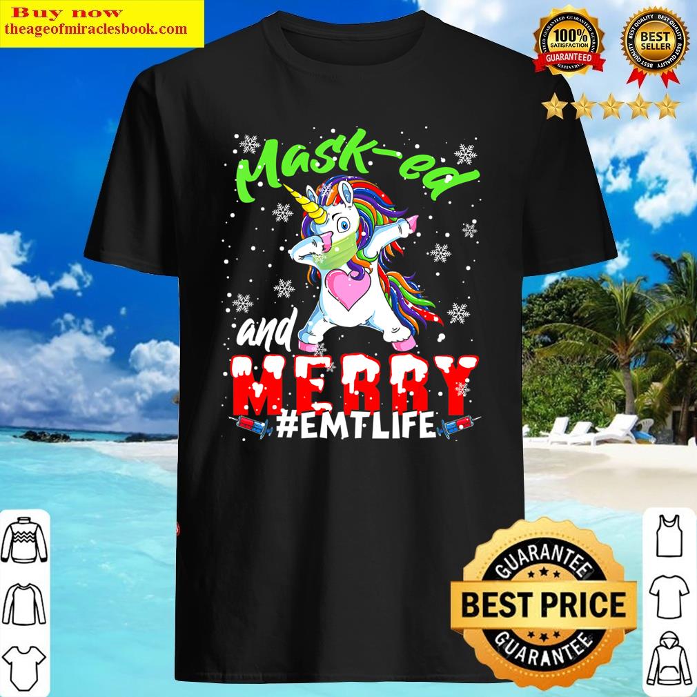 Funny Christmas shirt featuring a dabbing unicorn for nurses