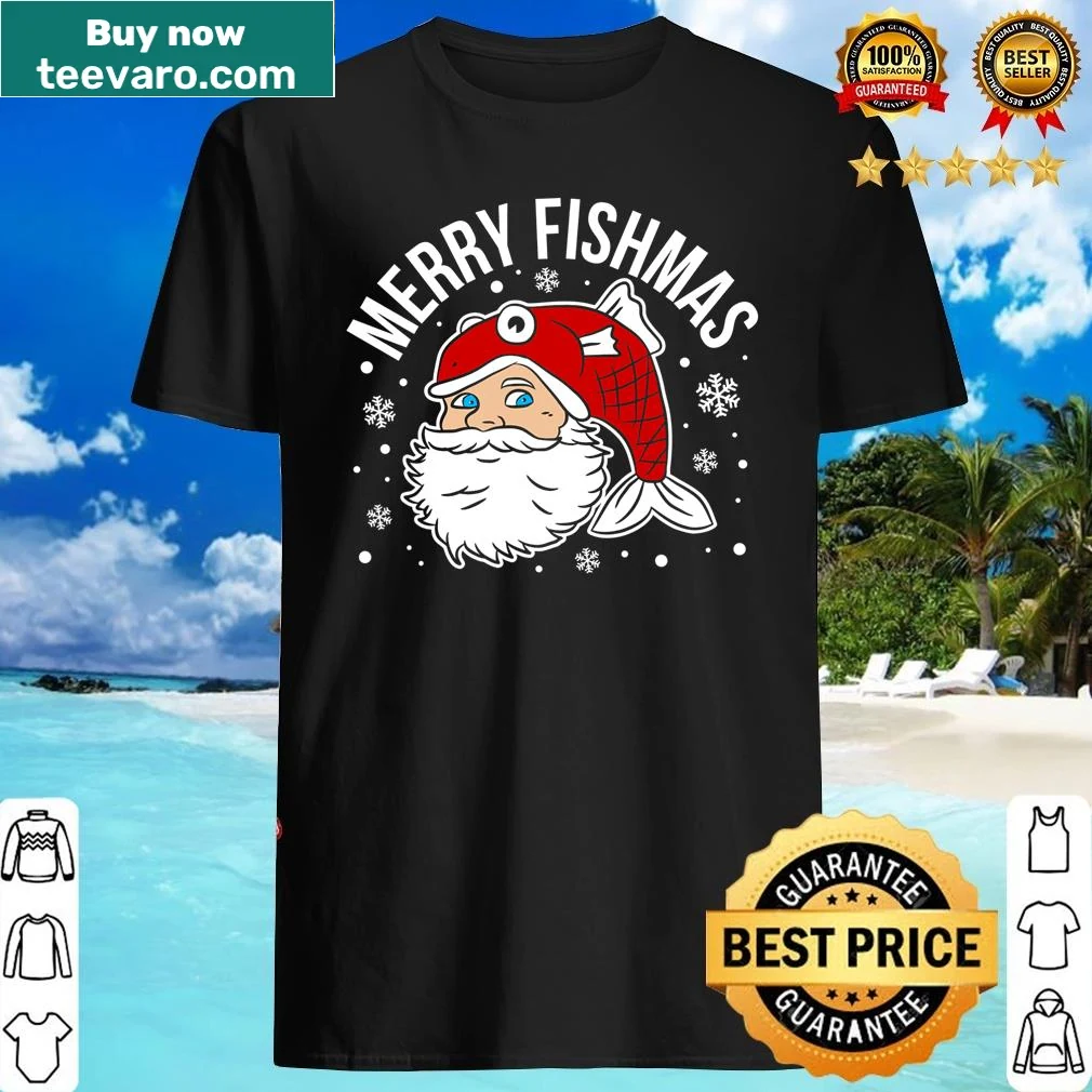 Merry Fishmas shirt with Santa in fishing gear for fishermen