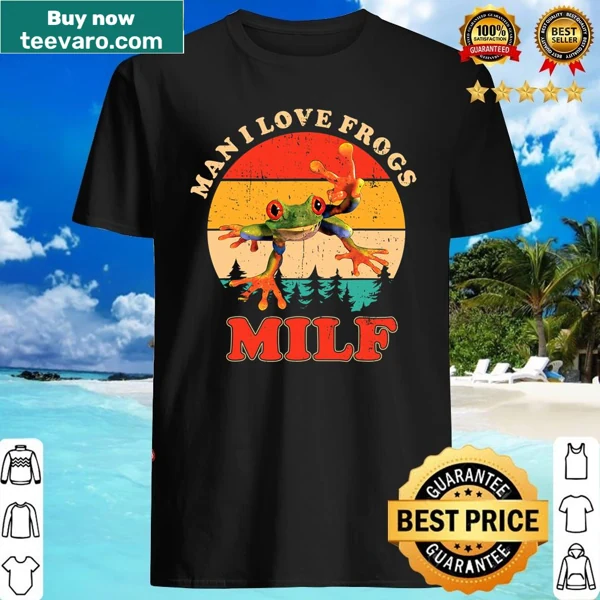 Humorous shirt with 'Milf-man I Love Frogs' graphic