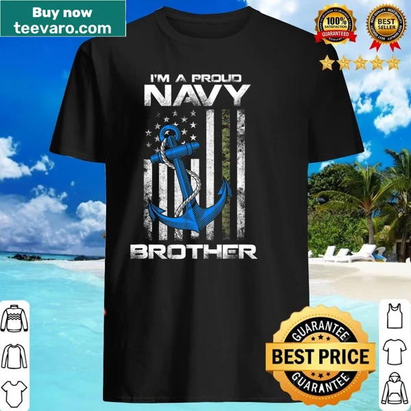 Vintage-style shirt with American flag and 'Proud Navy Brother' text