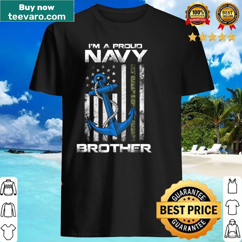Vintage-style shirt with American flag and 'Proud Navy Brother' text