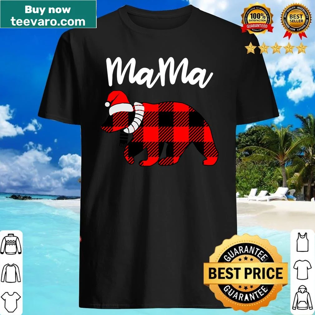 Vintage-style pajama shirt with 'Mama Bear' and red plaid design