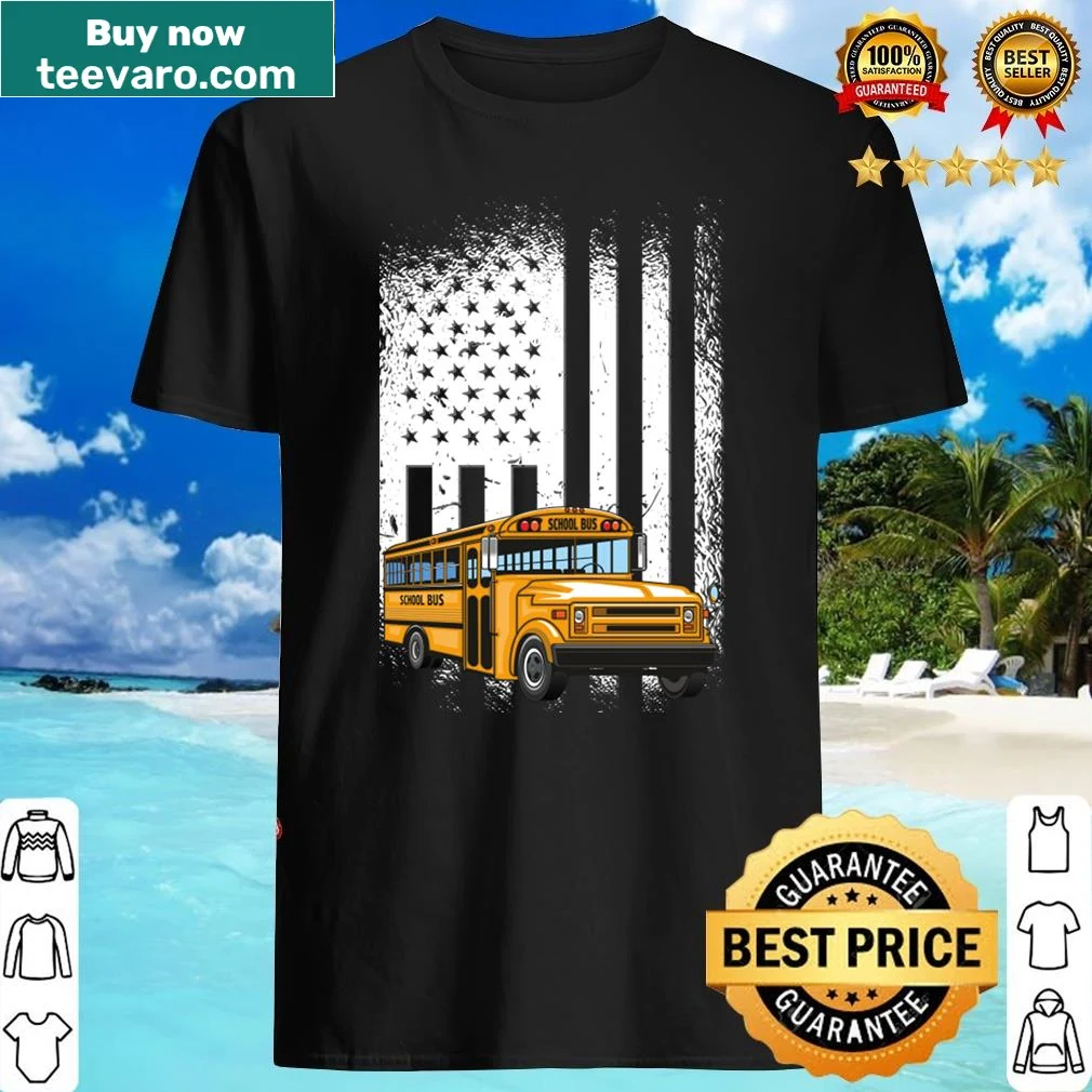 Vintage American flag on school bus shirt