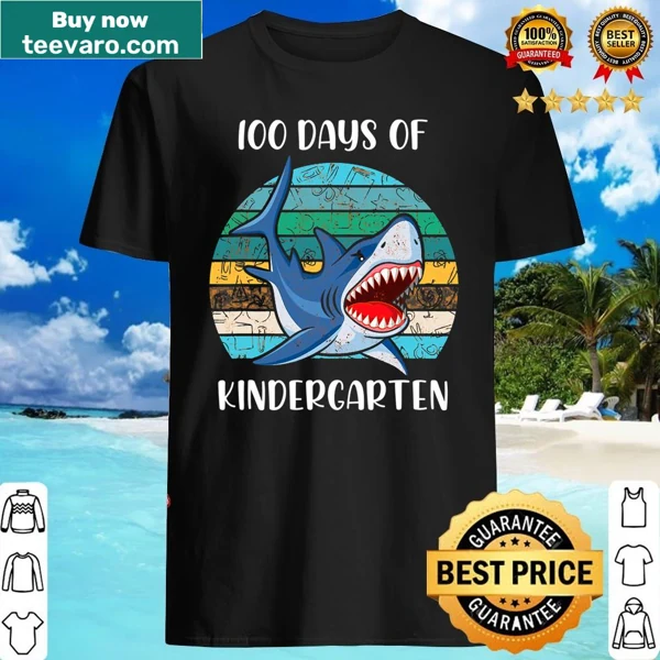 Illustrative T-shirt celebrating 100 days of kindergarten with shark graphic